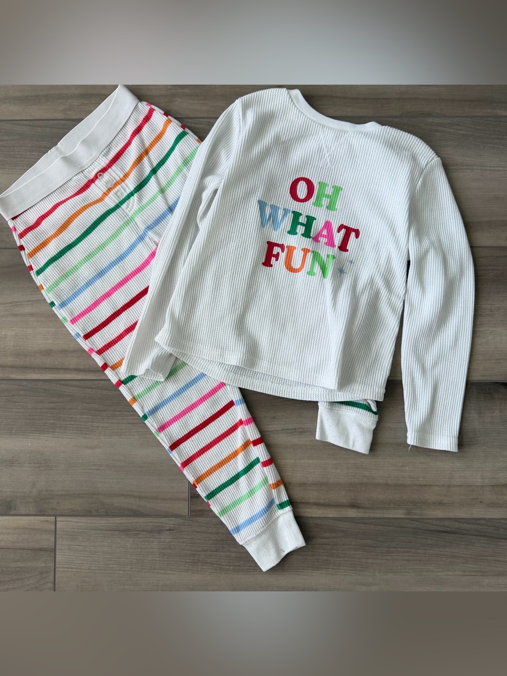 Wondershop White Thermal Pajama Set with Multicolor Rainbow Stripes